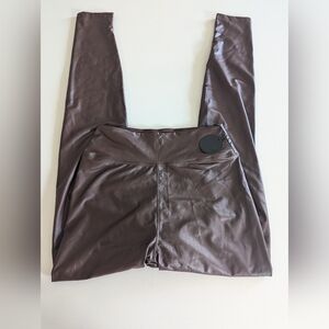 Offline By Aerie Women High Rise Real Luxe Fux Leather Leggings Brown Medium NWT